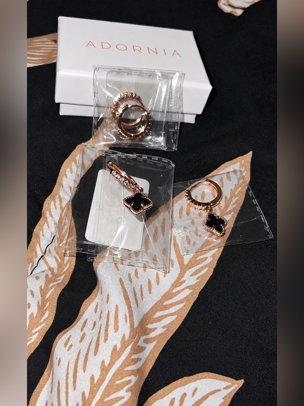 Rose Gold Black Clover Pendant and Ring Set